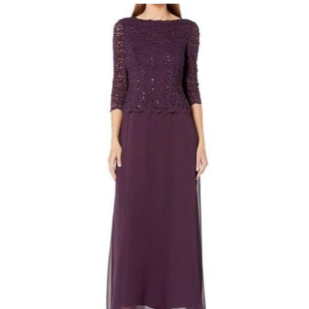 Alex Evening Long Gown with Sequin Lace Bodice & Chiffon Skirt  8 NWT